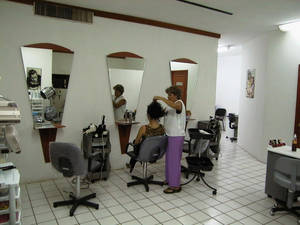 The front of the salon, with 3 hair stations